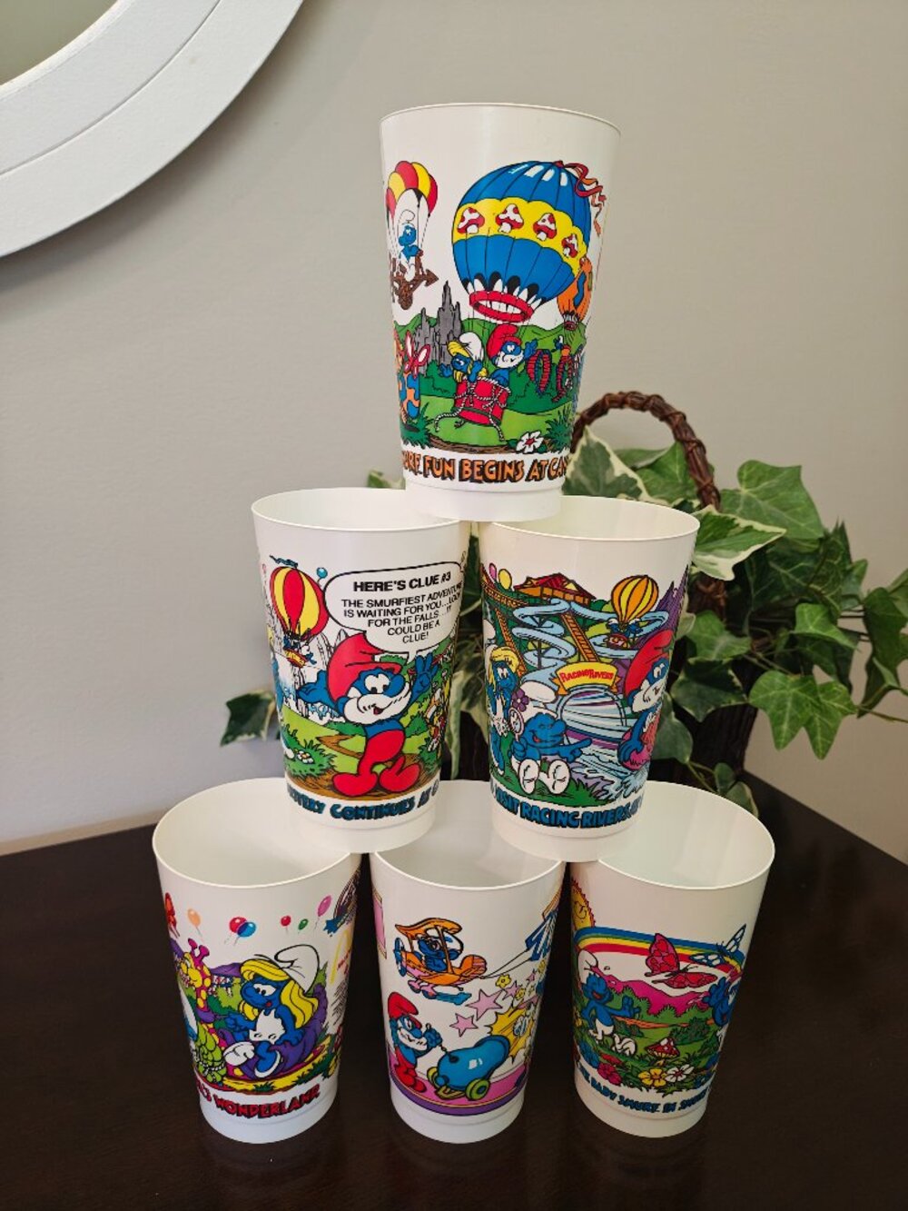 Vintage McDonald’s Canada Smurfs Collector Plastic Cups Retro Promo Cartoon